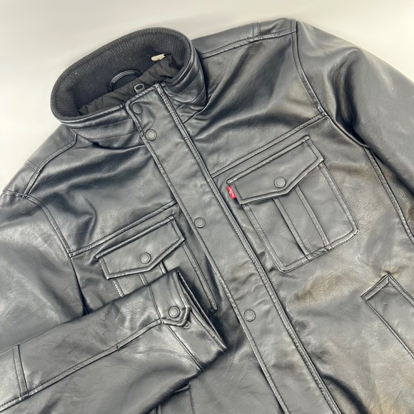 Levi's Other - Levis Mens Faux Leather Field Jacket Black Quilted Lining Medium‎ RN 54163